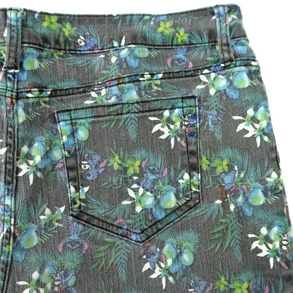 Disney Lilo Stitch Shorts Jean Cotton Stretch Mid Rise Cartoon Juniors 15